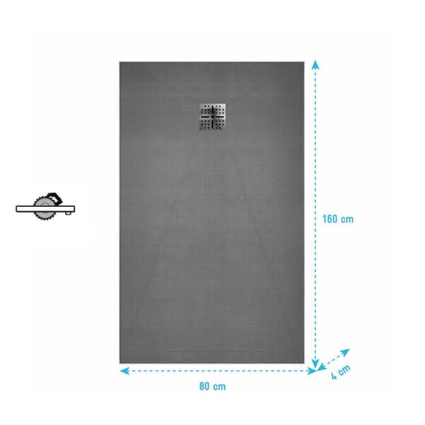 AURLANE - Receveur de douche à carreler 160x80 cm avec bonde à sortie Horizontale - Grille finition chrome - large