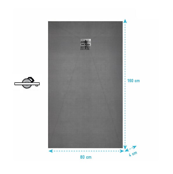 AURLANE - Receveur de Douche à Carreler 160x80cm avec Bonde à Sortie Verticale - Grille Inox Chrome - large