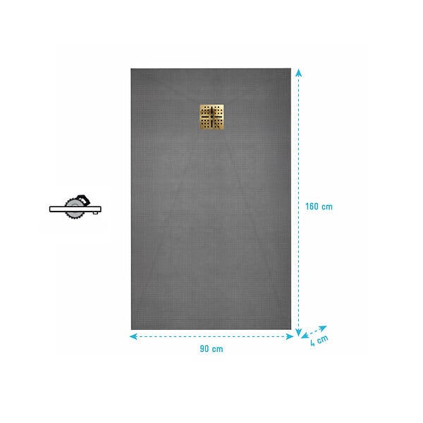AURLANE - Receveur de Douche à Carreler 160x90cm avec Bonde à Sortie Verticale - Grille Finition Or Brossé - large
