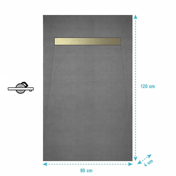 AURLANE - Receveur de Douche à Carreler 120x80cm à Ecoulement Linéaire - Grille finition Or Brossé et Bonde - large