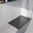 AURLANE - Receveur de douche à carreler 120x90 cm avec bonde écoulement linéaire - Grille finition noire - vignette