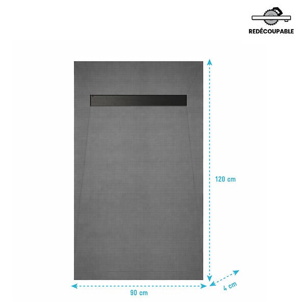 AURLANE - Receveur de douche à carreler 120x90 cm avec bonde écoulement linéaire - Grille finition noire - large