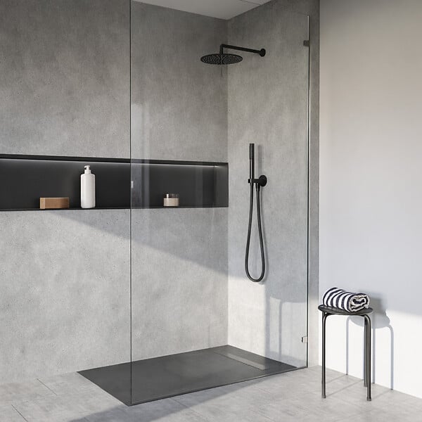 AURLANE - Receveur de douche à carreler 120x90 cm avec bonde écoulement linéaire - Grille finition noire - large