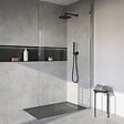 AURLANE - Receveur de douche à carreler 120x90 cm avec bonde écoulement linéaire - Grille finition noire - vignette