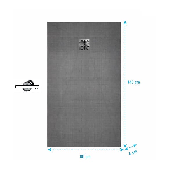 AURLANE - Receveur de douche à carreler 140x80 cm avec bonde à sortie Horizontale - Grille finition chrome - large