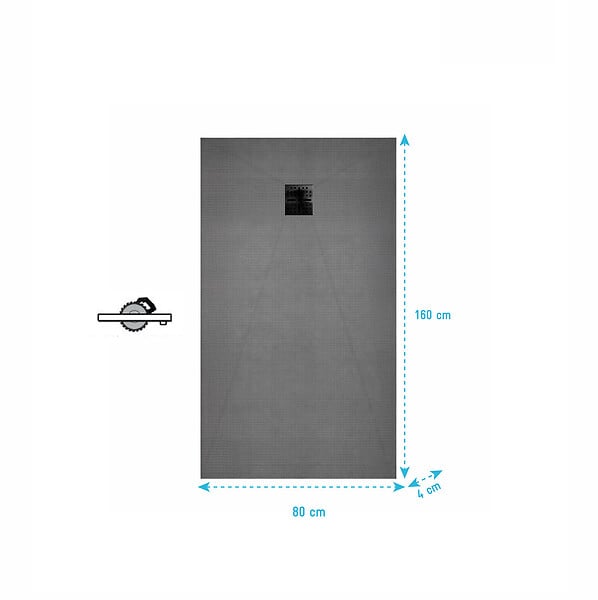 AURLANE - Receveur de Douche à Carreler 160x80cm avec Bonde à Sortie Verticale - Grille Noire - large