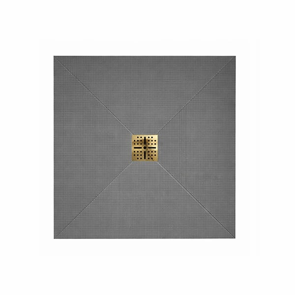 AURLANE - Receveur de Douche à Carreler 90x90cm avec Bonde à Sortie Horizontale - Grille Finition Or Brossé - large