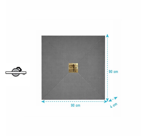 AURLANE - Receveur de Douche à Carreler 90x90cm avec Bonde à Sortie Horizontale - Grille Finition Or Brossé - large