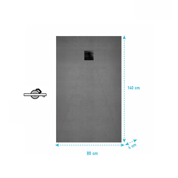AURLANE - Receveur de Douche à Carreler 140x80cm avec Bonde à Sortie Verticale - Grille Noire - large