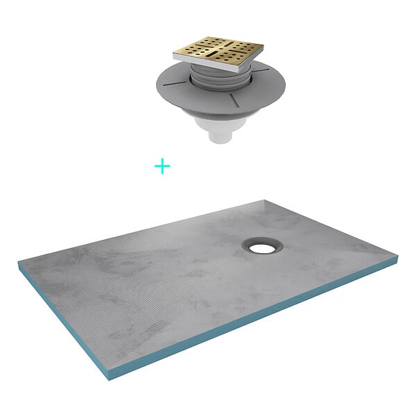 AURLANE - Receveur de Douche à Carreler 140x80cm avec Bonde à Sortie Verticale - Grille Finition Or Brossé - large