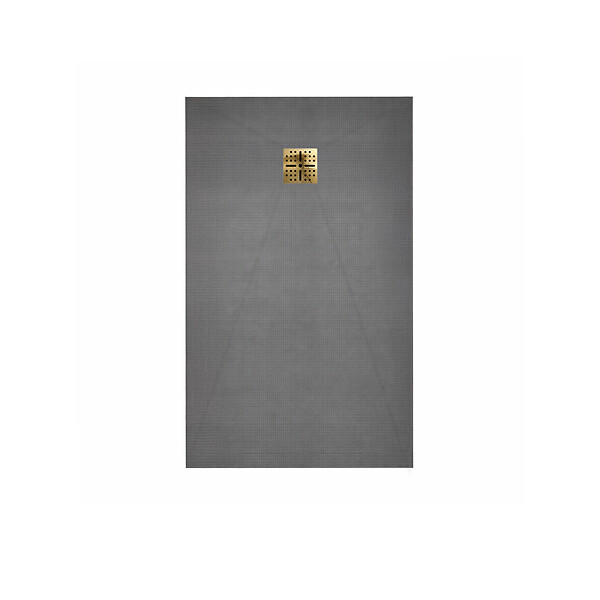 AURLANE - Receveur de Douche à Carreler 140x80cm avec Bonde à Sortie Verticale - Grille Finition Or Brossé - large