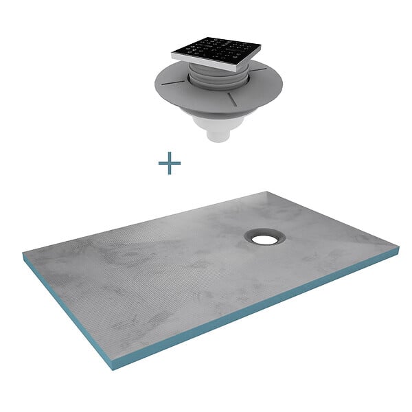 AURLANE - Receveur de Douche à Carreler 120x90cm avec Bonde à Sortie Verticale - Grille Noire - large