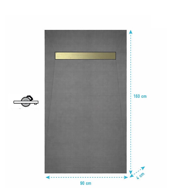 AURLANE - Receveur de douche à carreler 160x90 cm avec bonde écoulement linéaire - Grille finition or brossé - large