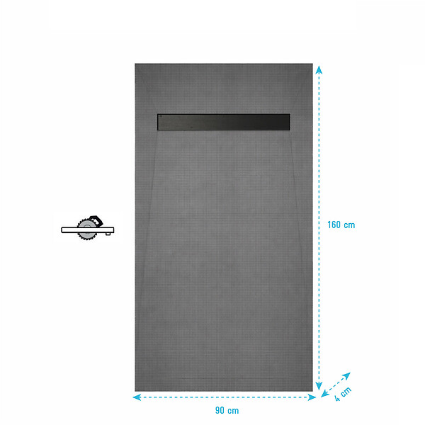 AURLANE - Receveur de douche à carreler 160x90 cm avec bonde écoulement linéaire - Grille finition noire - large