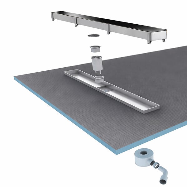 AURLANE - Receveur de douche à carreler 160x90 cm avec bonde écoulement linéaire - Grille finition noire - large