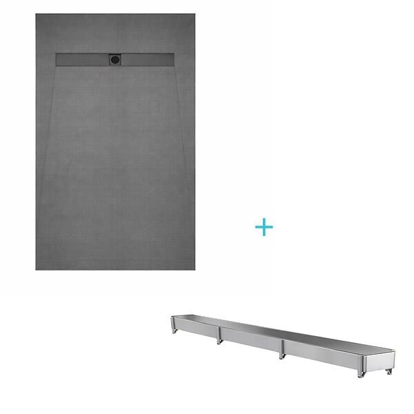 AURLANE - Receveur de douche à carreler 160x80 cm avec bonde écoulement linéaire - Grille finition chrome - large