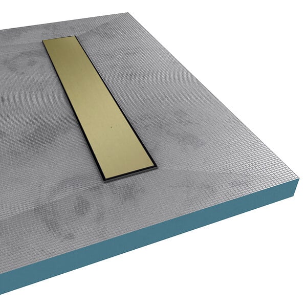 AURLANE - Receveur de douche à carreler 120x90 cm avec bonde écoulement linéaire - Grille finition or brossé - large