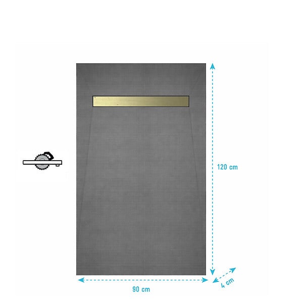AURLANE - Receveur de douche à carreler 120x90 cm avec bonde écoulement linéaire - Grille finition or brossé - large