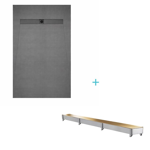 AURLANE - Receveur de douche à carreler 120x90 cm avec bonde écoulement linéaire - Grille finition or brossé - large