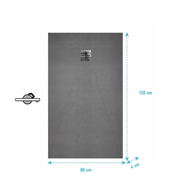 AURLANE - Receveur de Douche à Carreler 120x80cm avec Bonde à Sortie Horizontale - Grille Inox Chrome - large