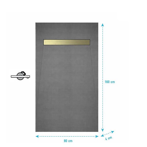 AURLANE - Receveur de douche à carreler 160x80 cm avec bonde écoulement linéaire - Grille finition or brossé - large