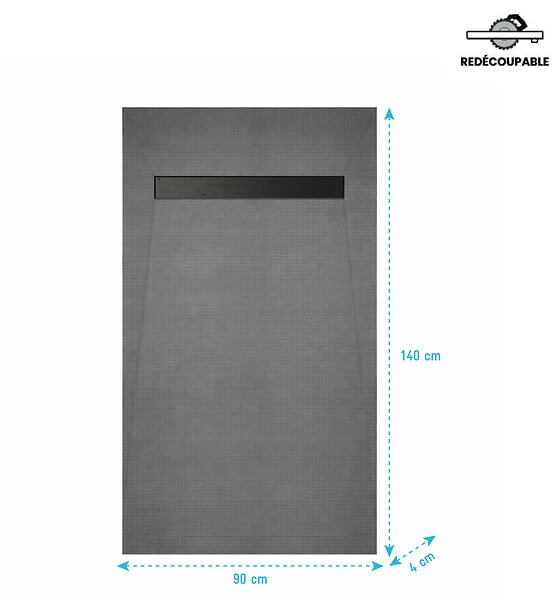 AURLANE - Receveur de douche à carreler 140x90 cm avec bonde écoulement linéaire - Grille finition noire - large