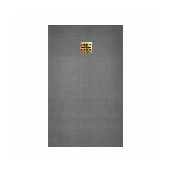 AURLANE - Receveur de Douche à Carreler 140x90cm avec Bonde à Sortie Horizontale - Grille Finition Or Brossé - large