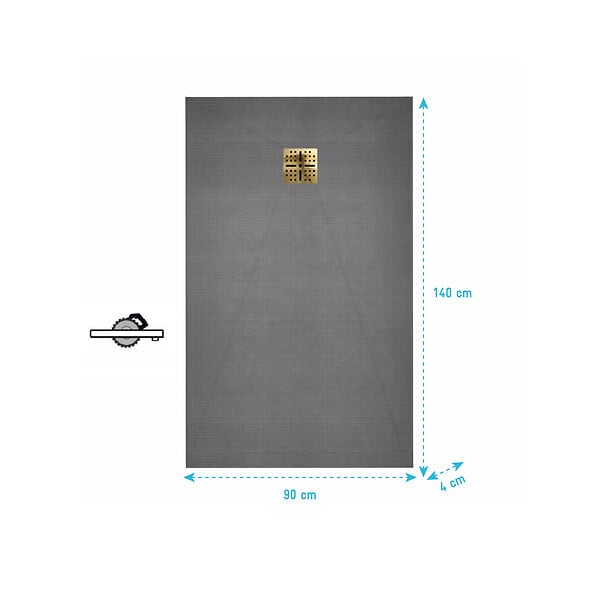 AURLANE - Receveur de Douche à Carreler 140x90cm avec Bonde à Sortie Horizontale - Grille Finition Or Brossé - large
