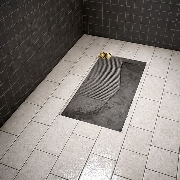 AURLANE - Receveur de Douche à Carreler 140x90cm avec Bonde à Sortie Horizontale - Grille Finition Or Brossé - large