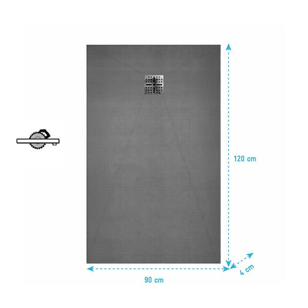 AURLANE - Receveur de douche à carreler 120x90 cm avec bonde à sortie Horizontale - Grille finition chrome - large