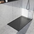 AURLANE - Receveur de douche à carreler 160x80 cm avec bonde écoulement linéaire - Grille finition noire - vignette