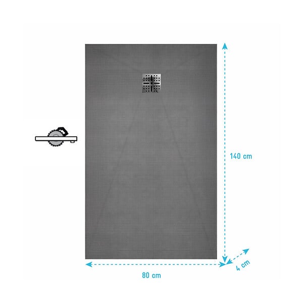 AURLANE - Receveur de Douche à Carreler 140x80cm avec Bonde à Sortie Verticale - Grille Inox Chrome - large