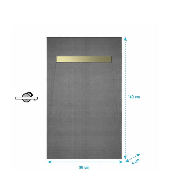 AURLANE - Receveur de Douche à Carreler 140x90cm à Ecoulement Linéaire - Grille finition Or Brossé et Bonde - large
