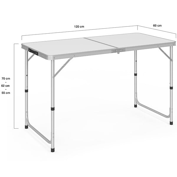 ID MARKET - Table de camping pliante réglable en hauteur 120 cm - large