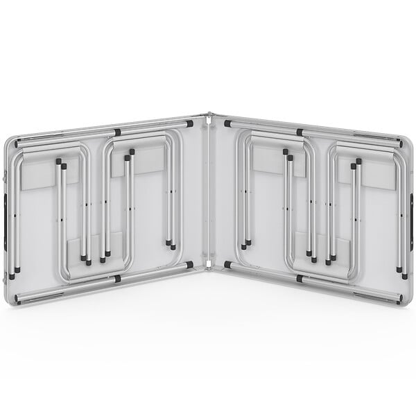 ID MARKET - Table de camping pliante réglable en hauteur 160 cm et 6 tabourets blancs - large