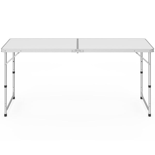 ID MARKET - Table de camping pliante réglable en hauteur 160 cm et 6 tabourets blancs - large