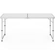ID MARKET - Table de camping pliante réglable en hauteur 160 cm et 6 tabourets blancs - vignette