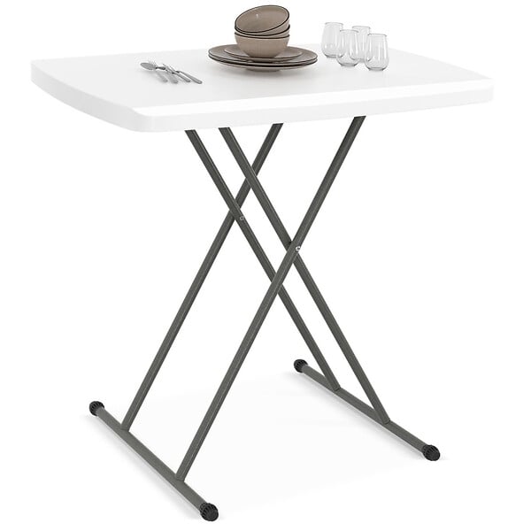 ID MARKET - Table pliante d'appoint 77 cm hauteur réglable 3 positions URBANA pour extérieur intérieur camping - large