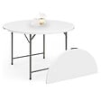 ID MARKET - Table pliante d'appoint portable ronde 122 cm  camping ou réception avec housse blanche - vignette