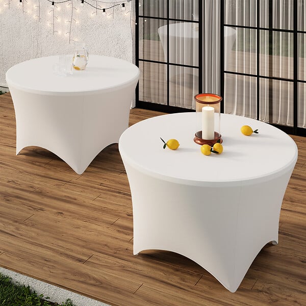ID MARKET - Table pliante d'appoint portable ronde 122 cm  camping ou réception avec housse blanche - large