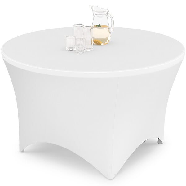 ID MARKET - Table pliante d'appoint portable ronde 122 cm  camping ou réception avec housse blanche - large