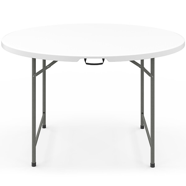 ID MARKET - Table pliante d'appoint portable ronde 122 cm  camping ou réception avec housse blanche - large