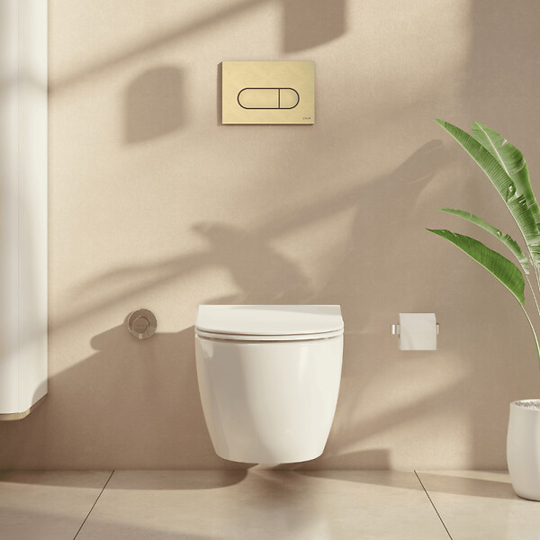 VITRA - Pack WC suspendu VitrA Sento blanc mat + bâti autoportant V-Fix Core + Plaque Round or brossé - large