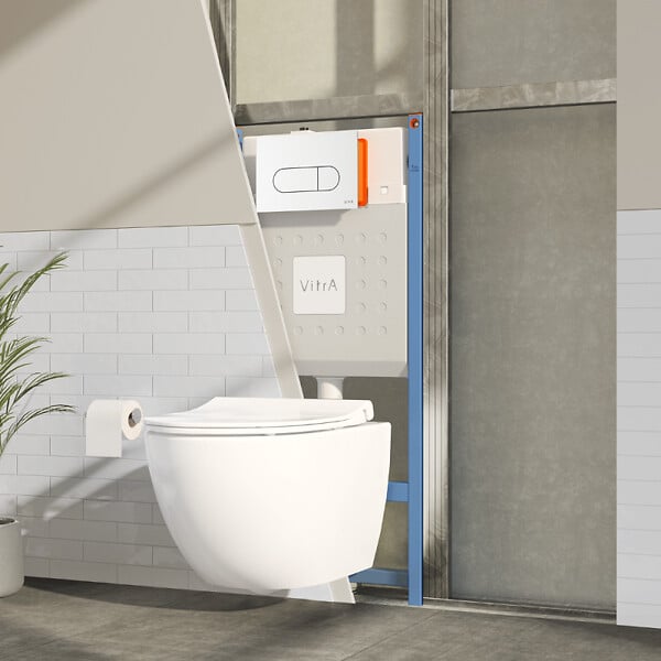 VITRA - Pack WC suspendu VitrA Sento blanc + bâti autoportant V-Fix Core + Plaque Round Blanche - large