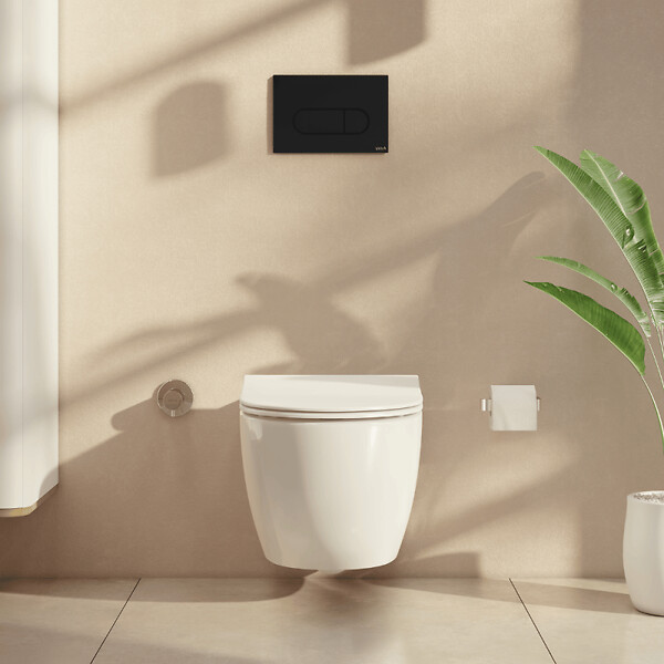 VITRA - Pack WC suspendu VitrA Sento blanc mat + bâti autoportant V-Fix Core + Plaque Round noir mat - large
