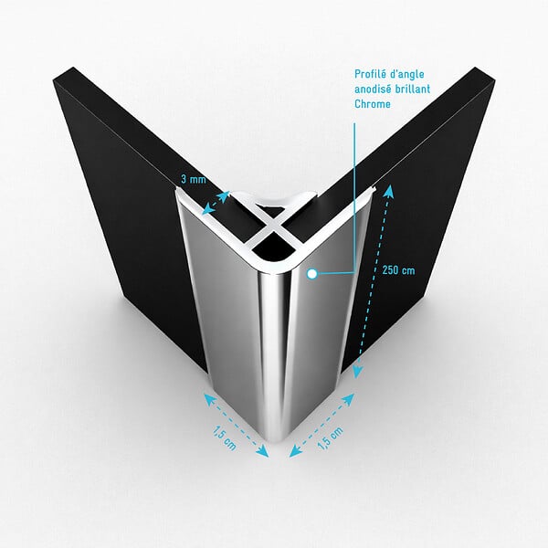 AURLANE - Profilé Mural d'Angle en Aluminium Chrome H250 cm compatible avec WALL'IT et STONE'IT - large