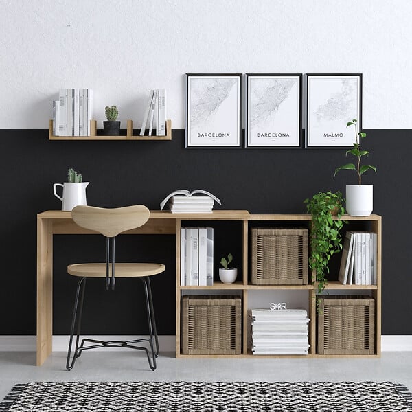 HABITAT ET JARDIN - bureau en bois "Blake" 74 x 45 x 145 cm - Chêne - large