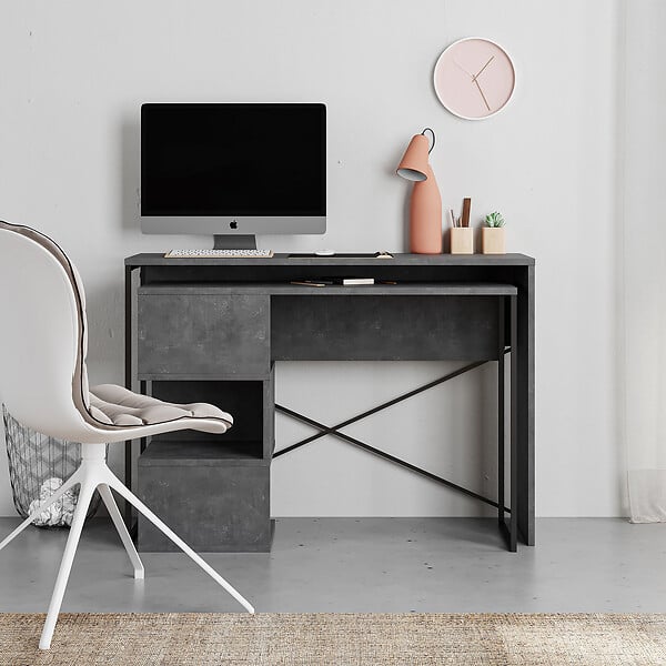HABITAT ET JARDIN - Bureau modulable en bois "Badau" - 110 x 102 x 77 cm - Gris - large