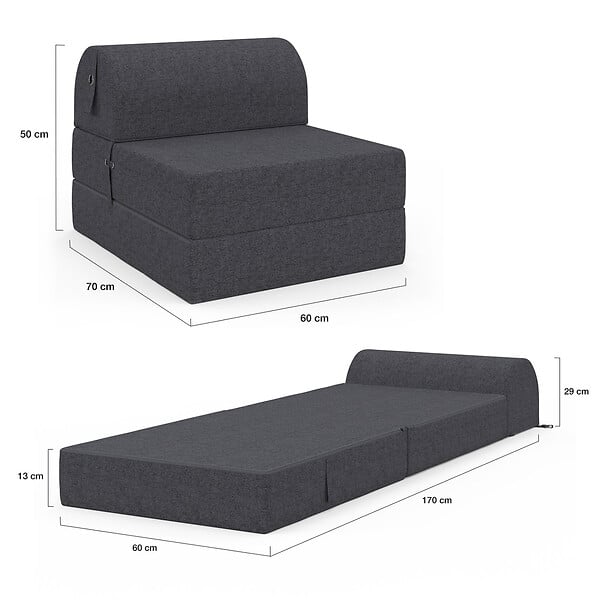 ID MARKET - Chauffeuse PALOMA en tissu gris anthracite - large