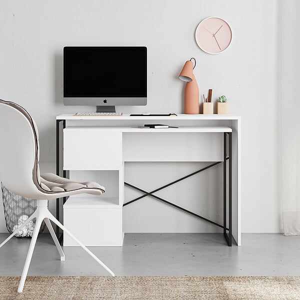 HABITAT ET JARDIN - Bureau modulable en bois "Badau" - 110 x 102 x 77 cm - Blanc - large